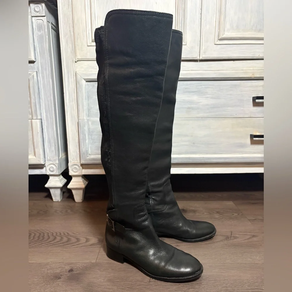 Tory Burch Black Leather‎ Over The Knee Riding Boots Classic Preppy